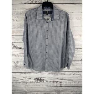 Steel & Jelly Shirt Men's XL Blue White Geo Print Long Sleeve Button Up Cotton